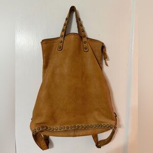 Free People Tan Leather Studded Backpack